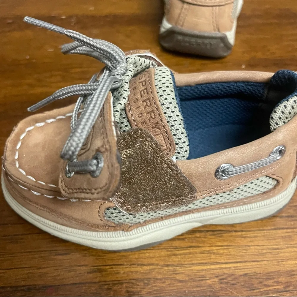 Sperry Tan and Navy Baby Boat Shoes